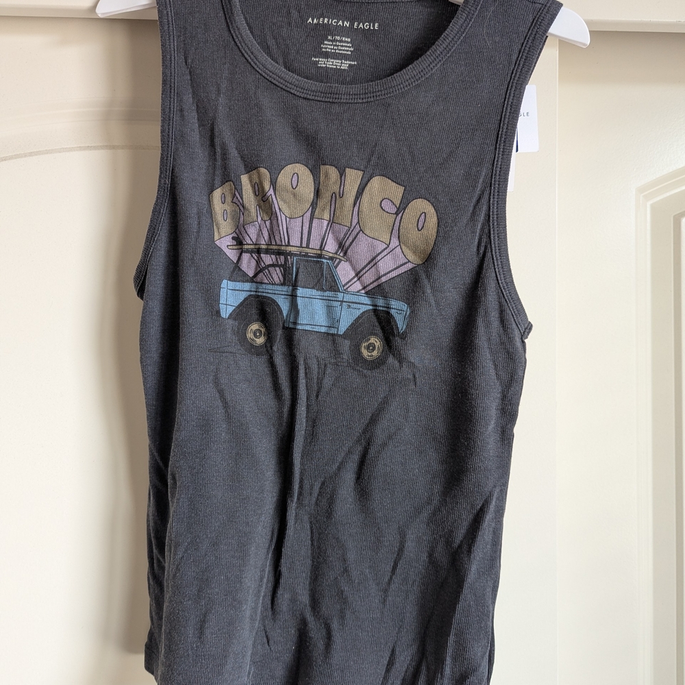 American Eagle Outfitters Kids Charcoal Tank Top with Blue and Tan Graphic - Picture 1 of 3